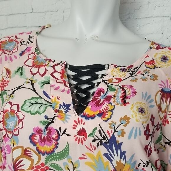 Democracy Womens XS Blouse Top Pink Boho Floral 3/4 Sleeve NEW Hippie - Picture 2 of 14